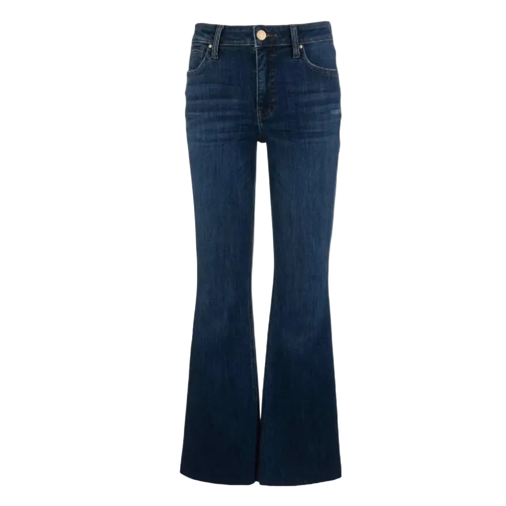 KUT from the Kloth Stella High Rise Fab Ab Flare Raw Hem Jean in Royalty front view
