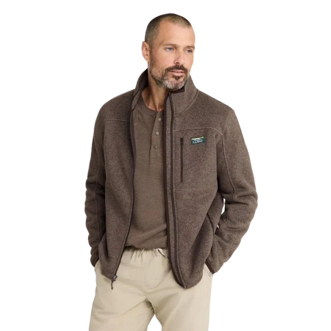 L.L.Bean Men's Bean's Sweater Fleece Full-Zip Jacket in Dark Cinder front view
