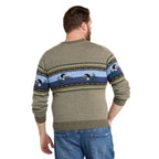 L.L.Bean Men's Essential Merino Crewneck Sweater in Olive Gray Fair Isle back view