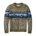 L.L.Bean Men's Essential Merino Crewneck Sweater in Olive Gray Fair Isle front view