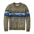 L.L.Bean Men's Essential Merino Crewneck Sweater in Olive Gray Fair Isle front view