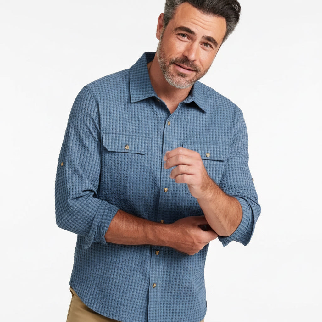 L.L.Bean No Fly Zone Explorer Shirt Plaid Front – Storm Blue