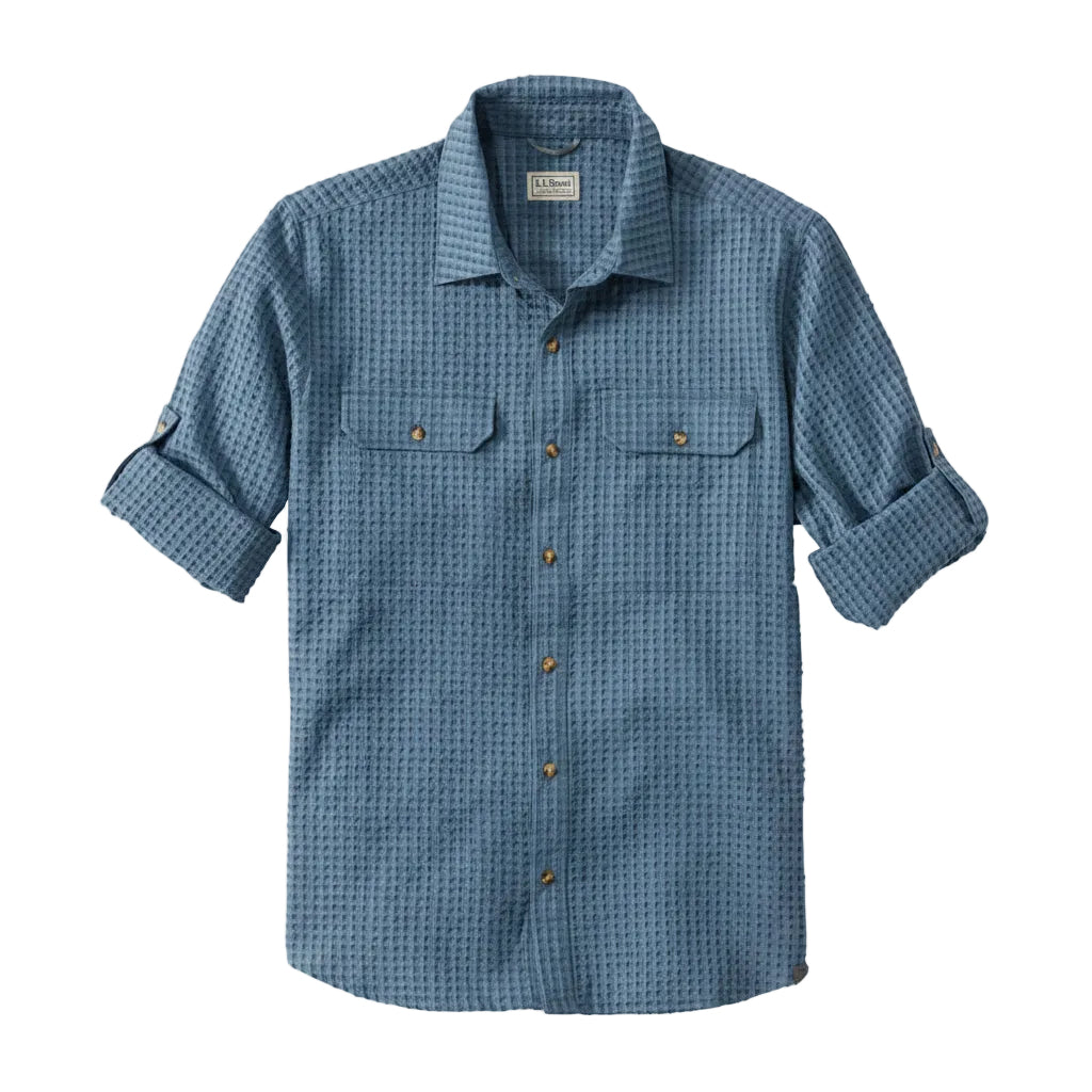 L.L.Bean No Fly Zone Explorer Shirt Plaid Sleeve Detail – Storm Blue