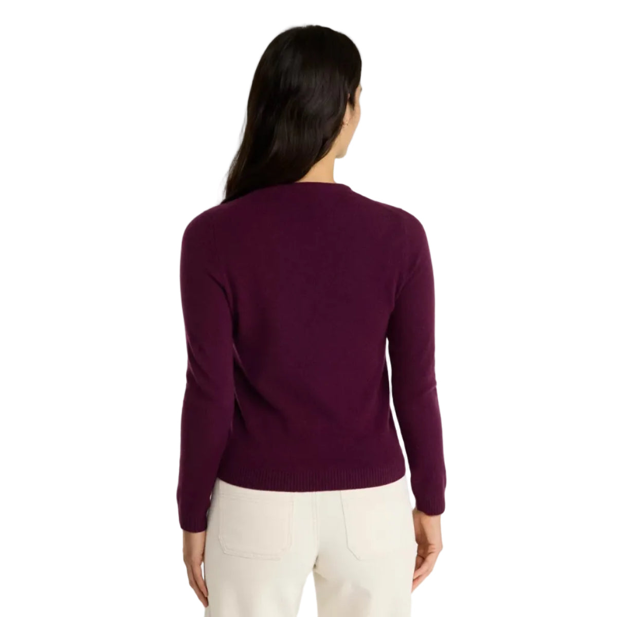 L.L.Bean Women's Classic Cashmere Crewneck Sweater in Fig, back view