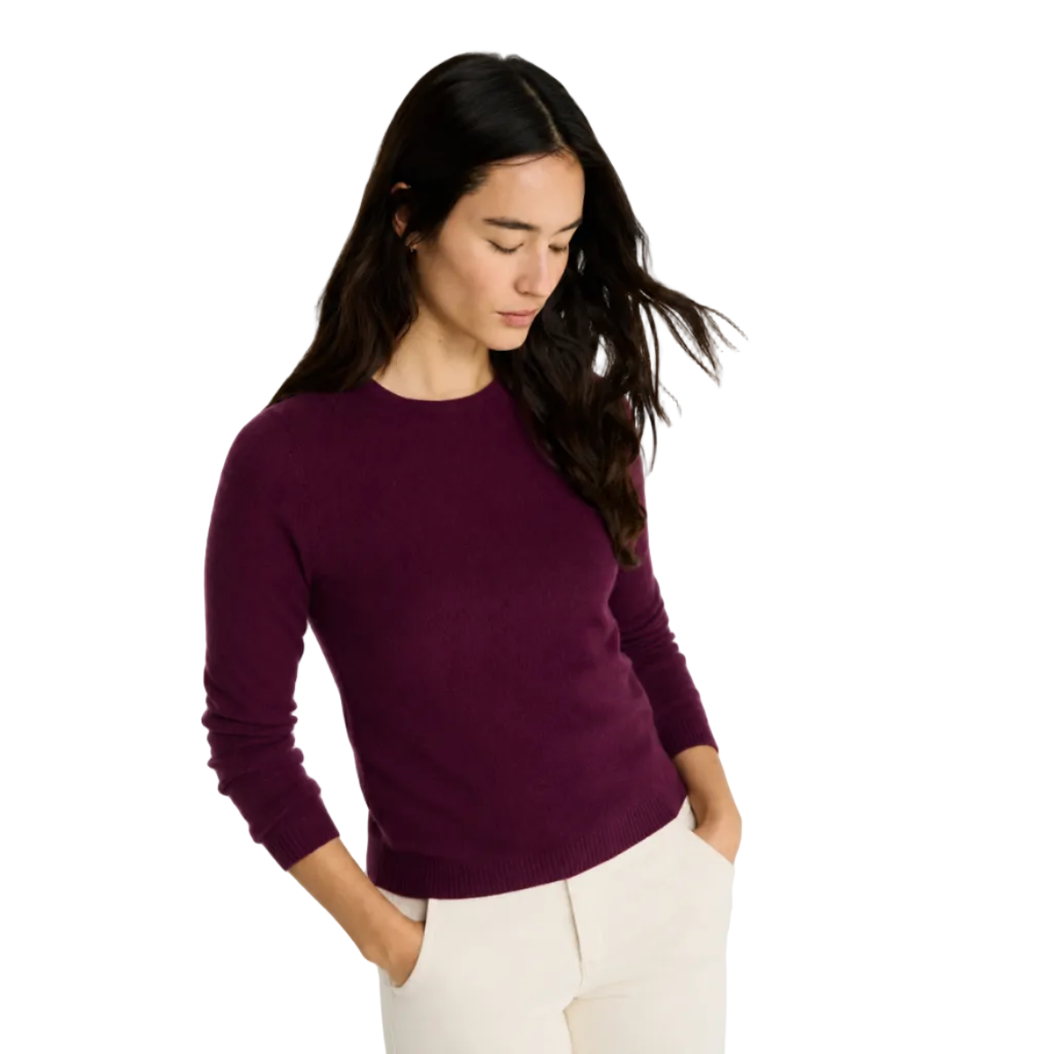 L.L.Bean Women's Classic Cashmere Crewneck Sweater in Fig, front view