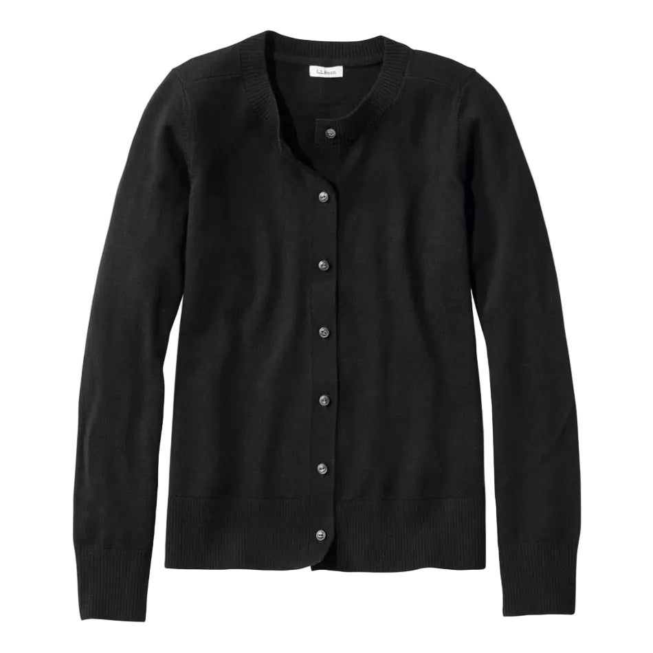 Front view of the L.L.Bean Women’s Essential Merino Wool Cardigan in Midnight Black