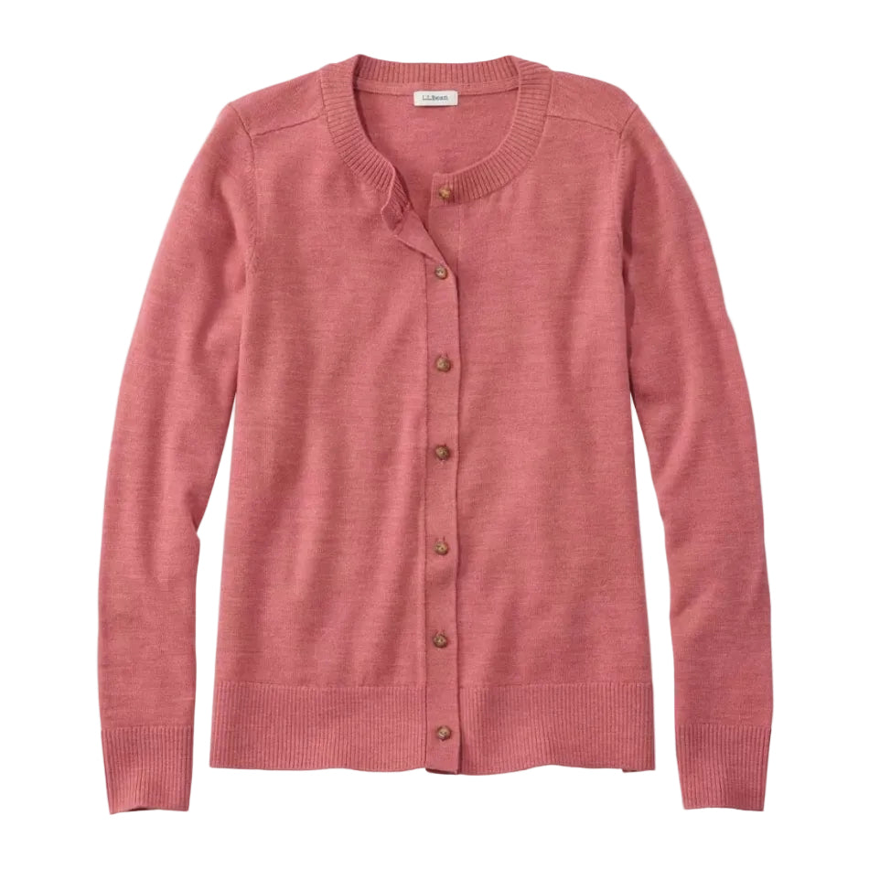 Front view of the L.L.Bean Women’s Essential Merino Wool Cardigan in Sienna Brick Heather