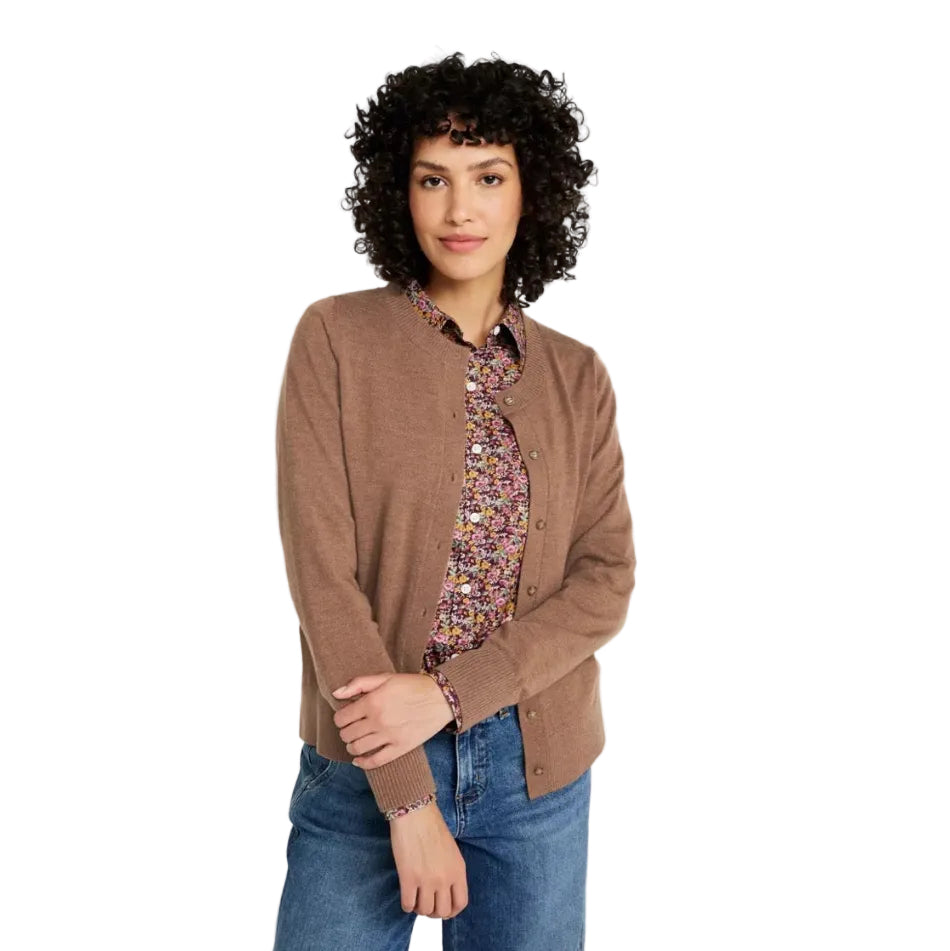 Front view of the L.L.Bean Women’s Essential Merino Wool Cardigan in Toasted Coconut Heather