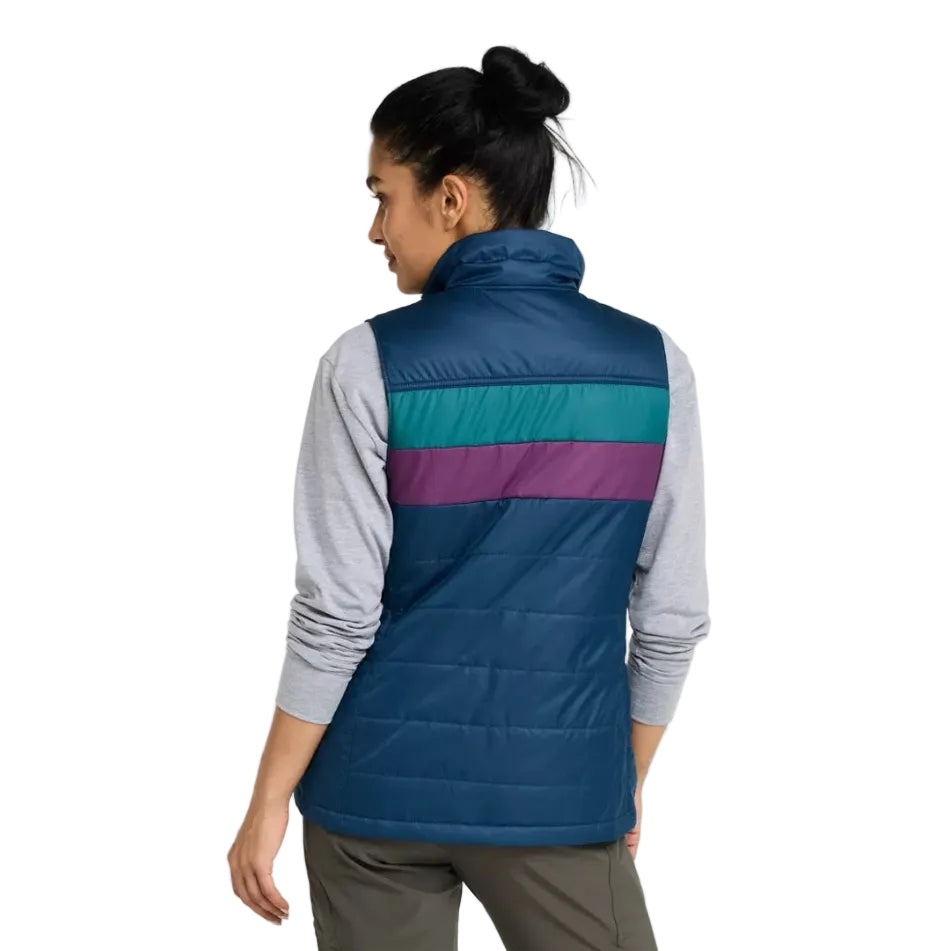 Back view of the L.L.Bean Women’s Mountain Classic Puffer Vest in Mariner Blue and Shade Teal