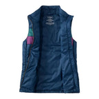 Close-up of the colorblock fabric, stand collar and quilted construction on the L.L.Bean Women’s Mountain Classic Puffer Vest in Mariner Blue and Shade Teal