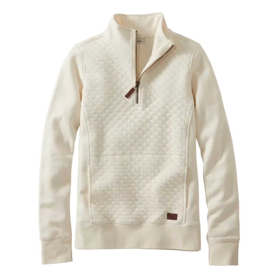 L.L. Bean Women’s Quilted Quarter-Zip Pullover in Cream, front view