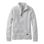 L.L. Bean Women’s Quilted Quarter-Zip Pullover in Light Gray Heather shown in a flat-lay view