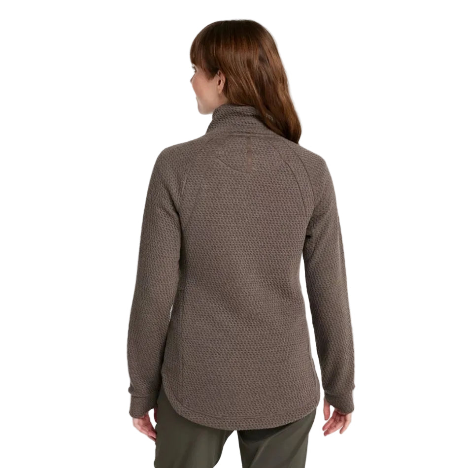 Back view of the L.L.Bean Women’s Ridgeknit Crossneck Pullover in Dark Cinder