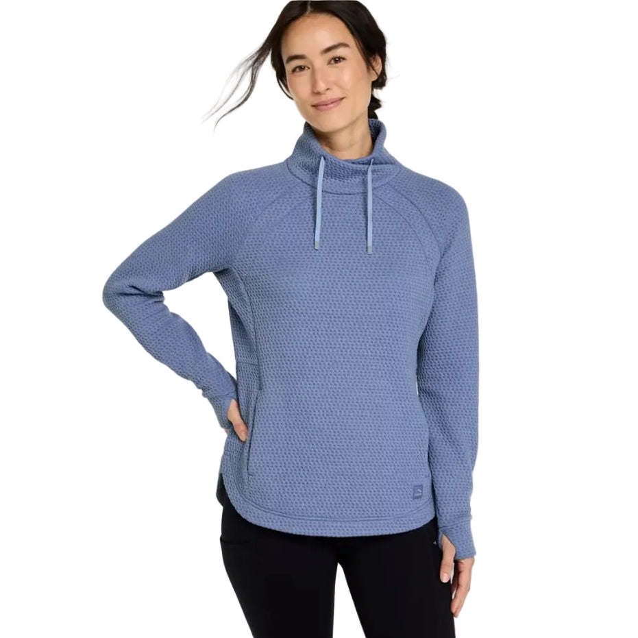 Front view of the L.L.Bean Women’s Ridgeknit Crossneck Pullover in Deep Lake