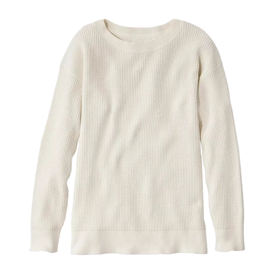 Front view of the L.L.Bean Women’s Sunwashed Waffle Pullover Sweater in Bone