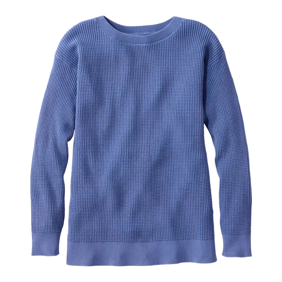 Front view of the L.L.Bean Women’s Sunwashed Waffle Pullover Sweater in Deep Lake