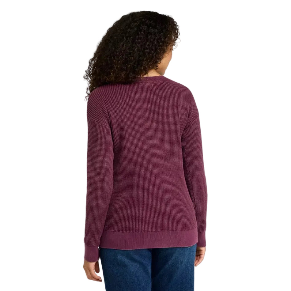 Back view of the L.L.Bean Women’s Sunwashed Waffle Pullover Sweater in Fig