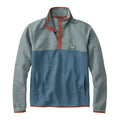 Men’s L.L.Bean quilted snap pullover in blue and gray colorblock design with lightweight textured fabric