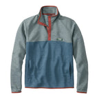 Men’s L.L.Bean quilted snap pullover in blue and gray colorblock design with lightweight textured fabric