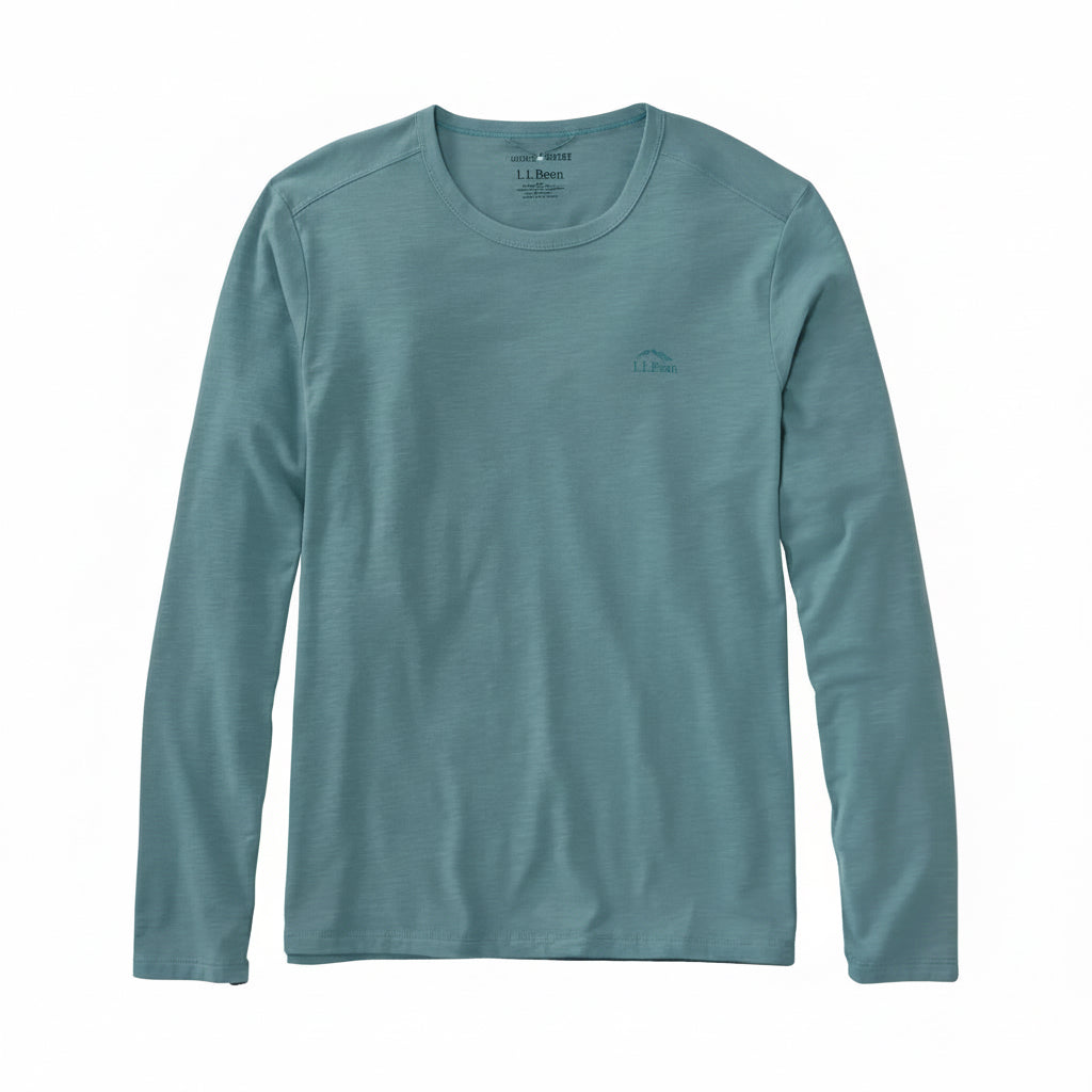 L.L.Bean Insect Shield Field Tee Long Sleeve in Mineral Blue flat lay