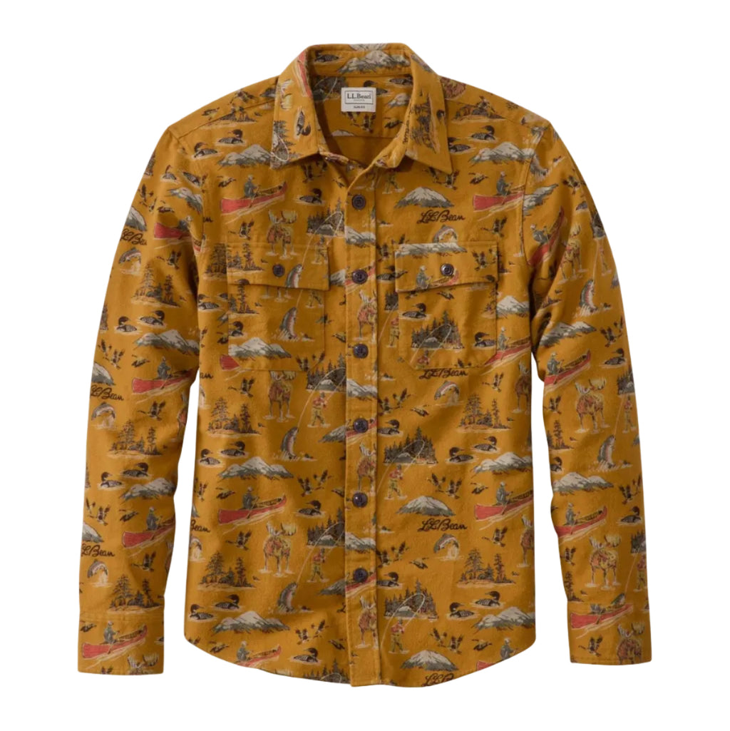 L.L.Bean Men's 1933 Chamois Cloth Shirt in Brassy Olive Scenic front view
