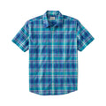 L.L.Bean Men's Madras Shirt Short-Sleeve Slightly Fitted Untucked Fit in Deep Blue plaid front view