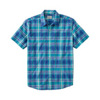 L.L.Bean Men's Madras Shirt Short-Sleeve Slightly Fitted Untucked Fit in Deep Blue plaid front view