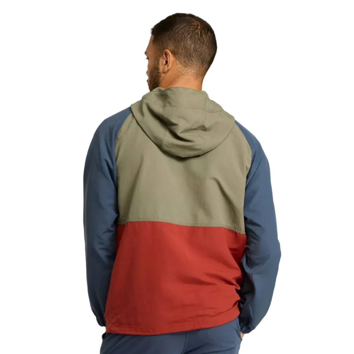 L.L.Bean Men's Mountain Classic Anorak in Olive Gray/Shade Teal back view