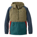 L.L.Bean Men's Mountain Classic Anorak in Olive Gray/Shade Teal flat lay