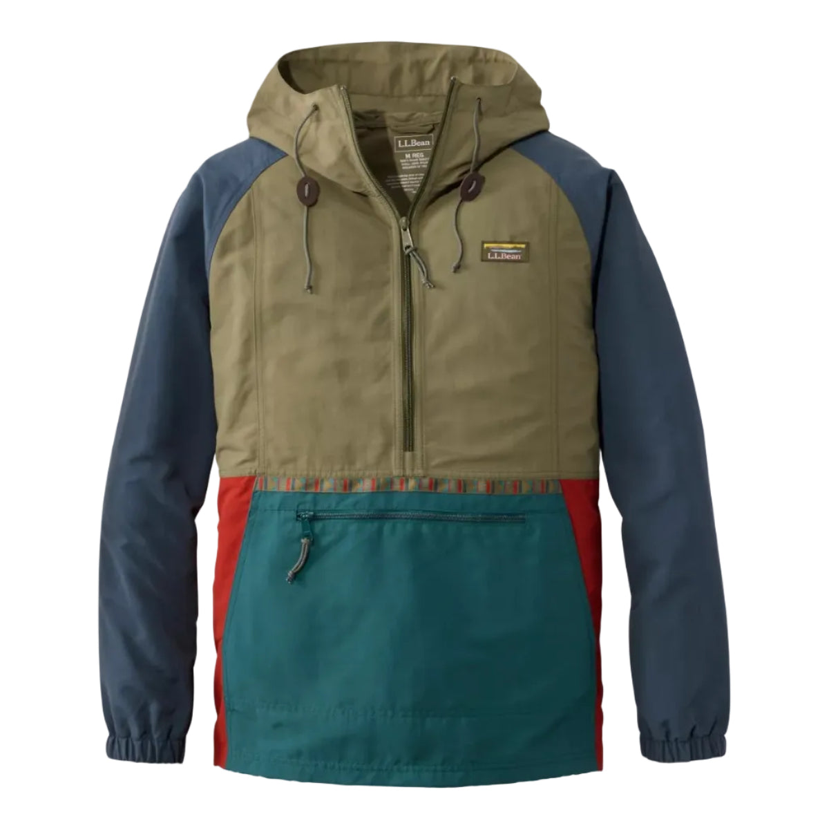 L.L.Bean Men's Mountain Classic Anorak in Olive Gray/Shade Teal flat lay