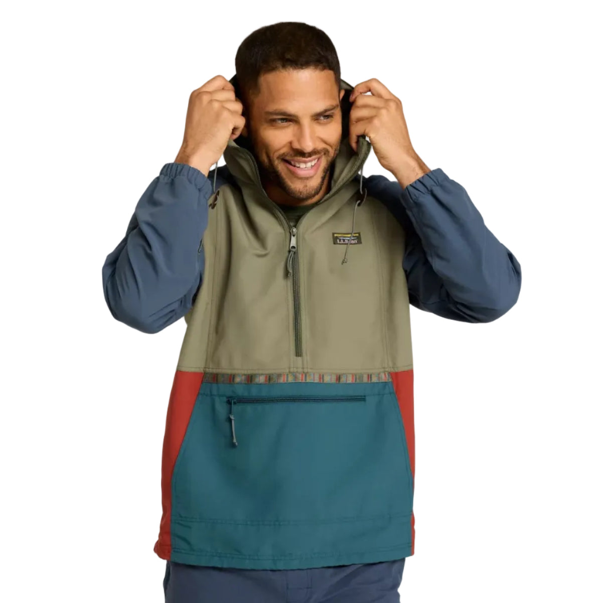 L.L.Bean Men's Mountain Classic Anorak in Olive Gray/Shade Teal front view