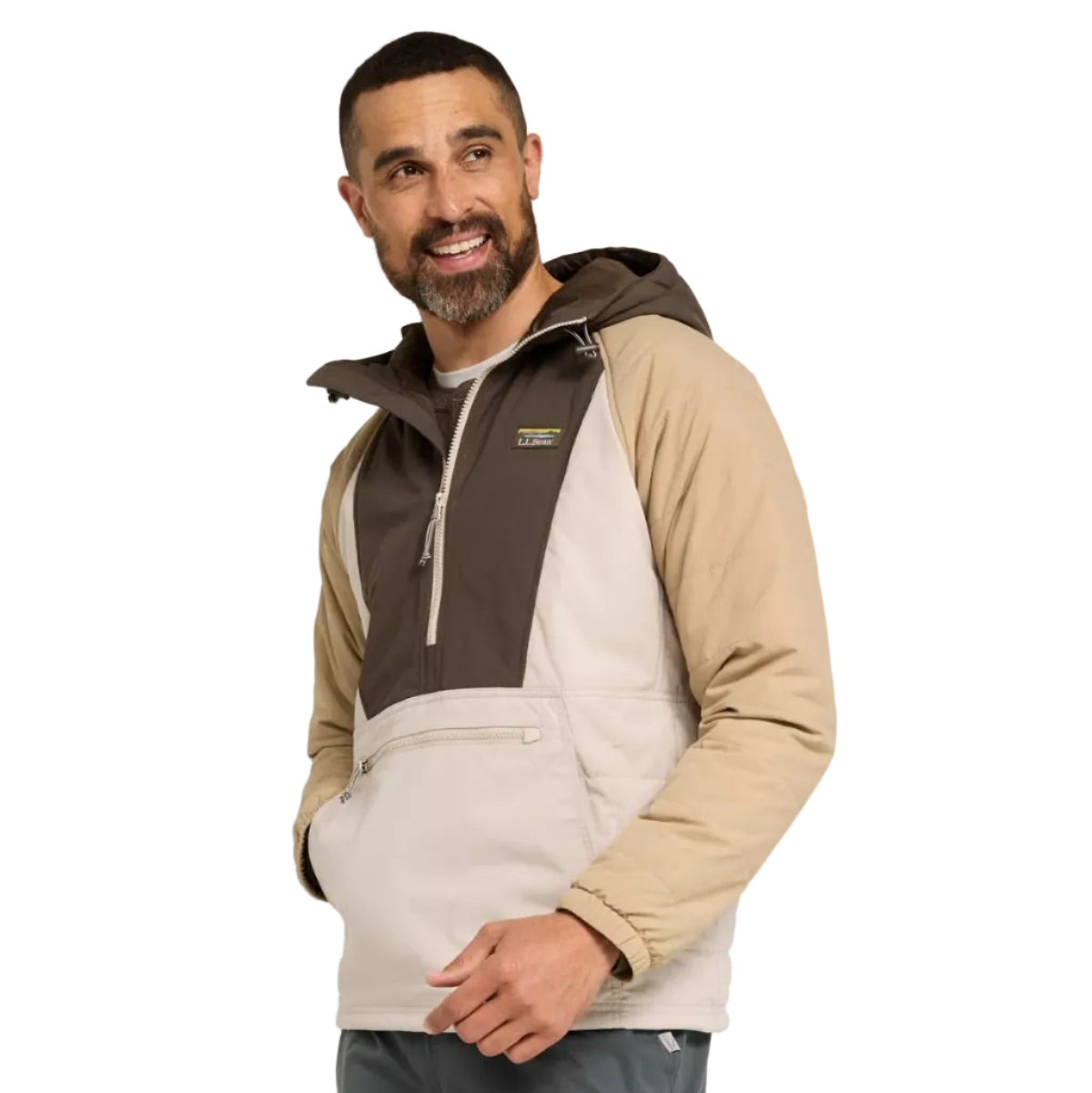 L.L.Bean Men's Mountain Classic Insulated Anorak in Dark Cinder/Silver Sand front view