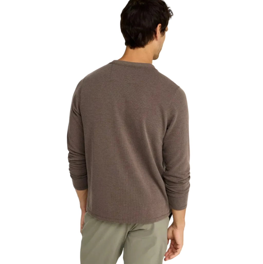 L.L.Bean Men's Mountainside Micro Waffle Crew in Dark Cinder back view