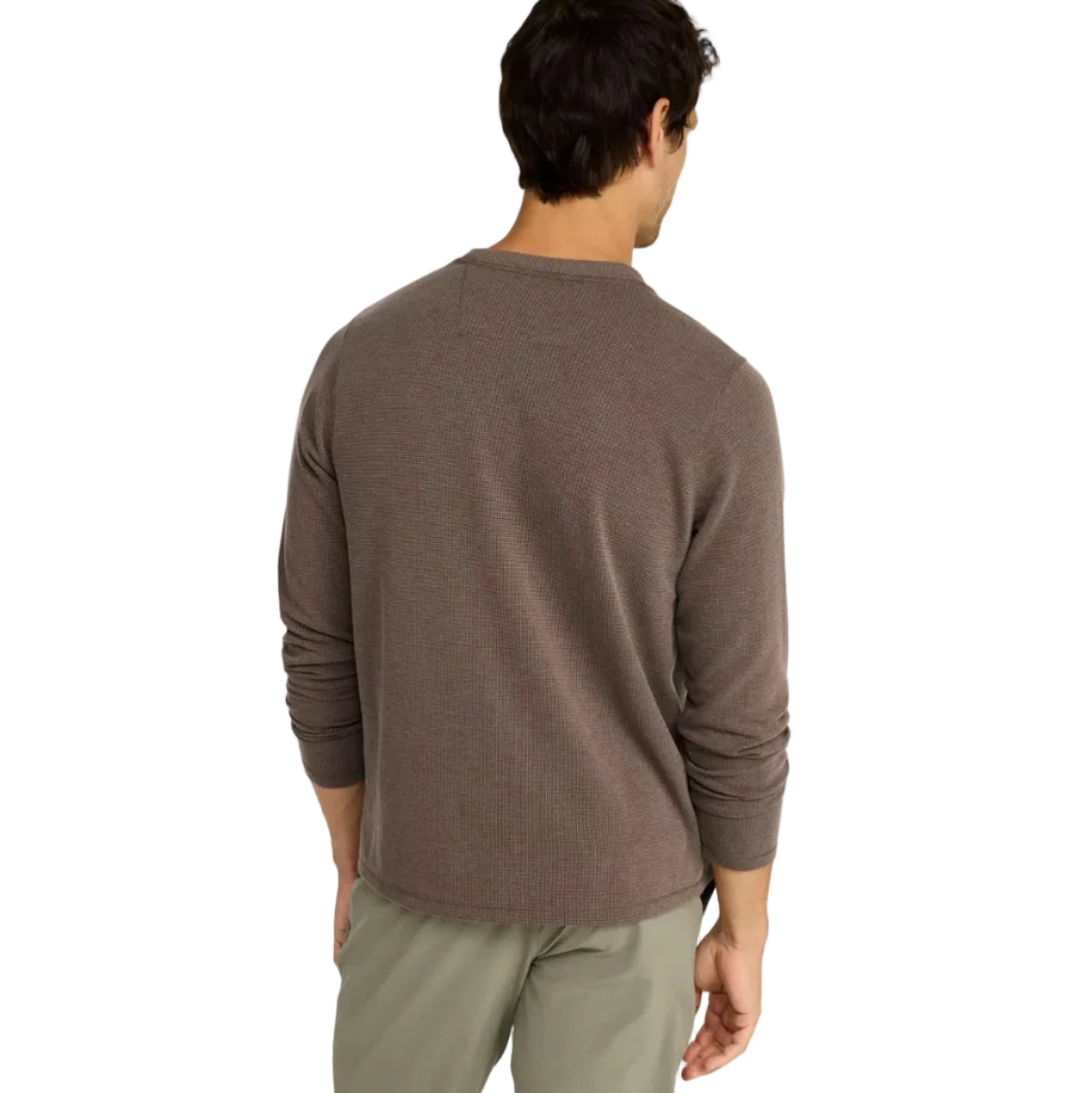 L.L.Bean Men's Mountainside Micro Waffle Crew in Dark Cinder back view