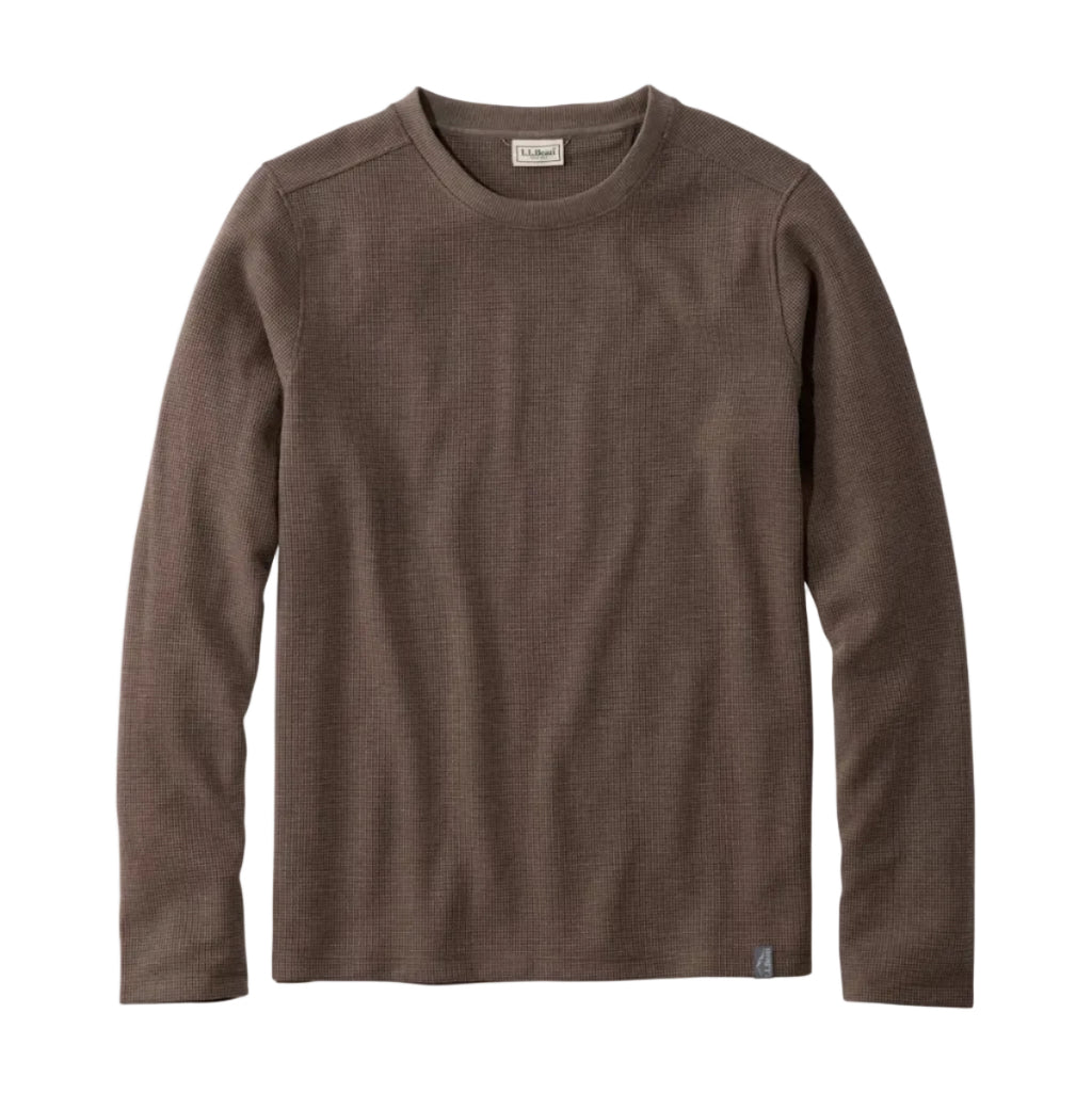 L.L.Bean Men's Mountainside Micro Waffle Crew in Dark Cinder flat lay