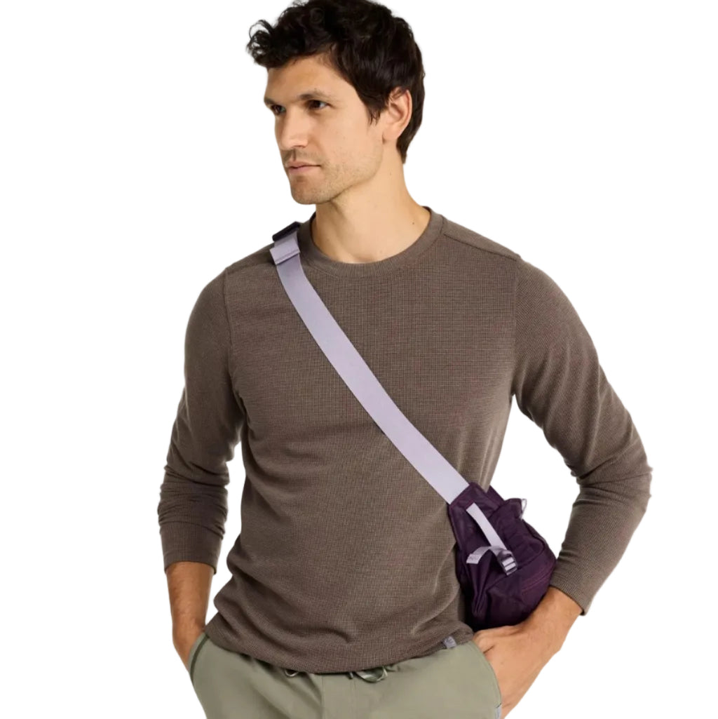 L.L.Bean Men's Mountainside Micro Waffle Crew in Dark Cinder front view