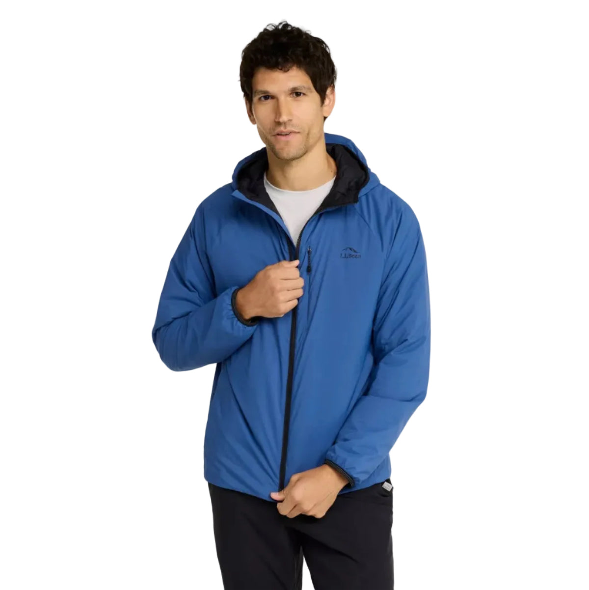 L.L.Bean Men's PrimaLoft Packaway Air Hoodie in Deep Blue front view