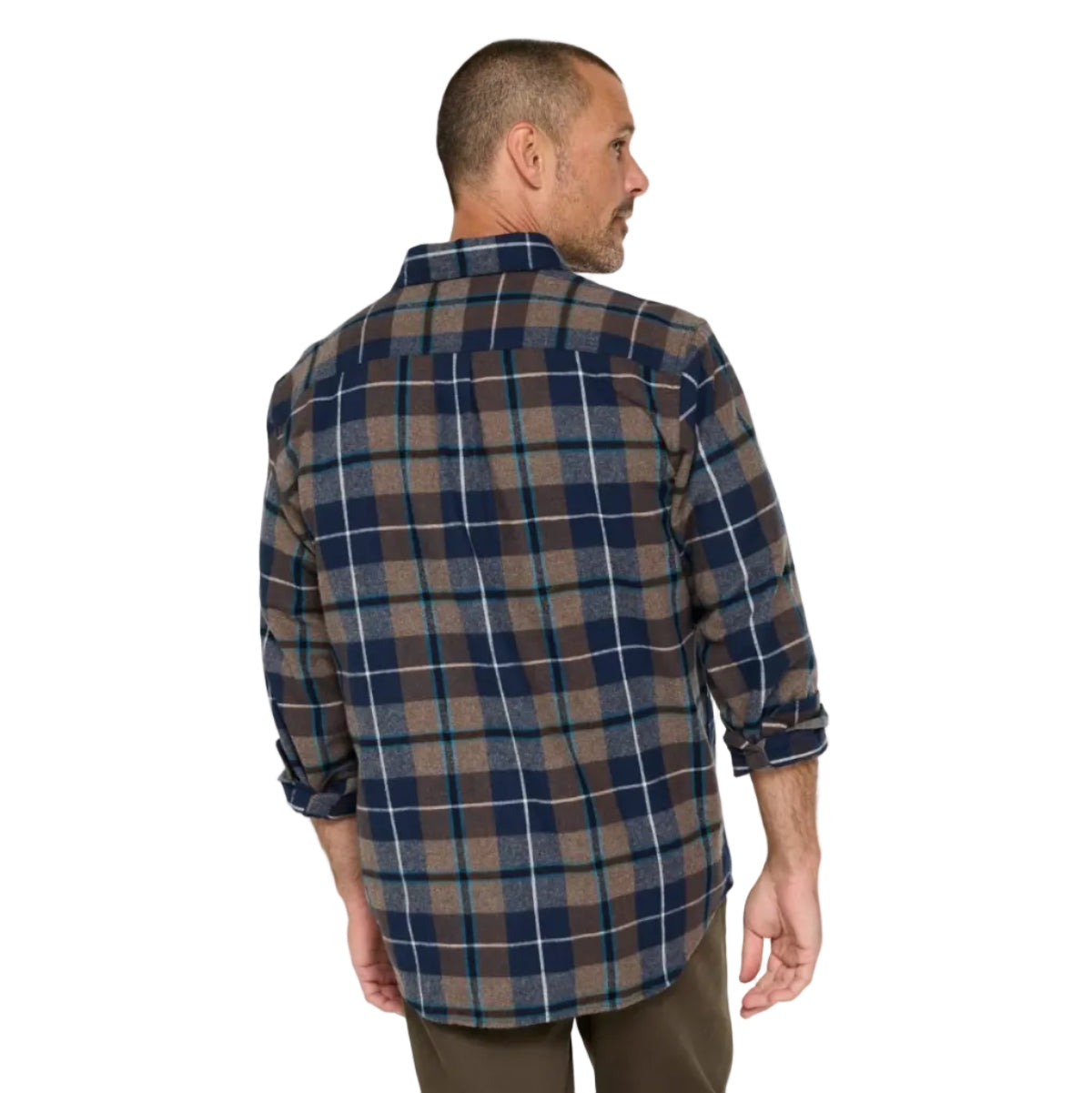 L.L.Bean Men's Scotch Plaid Flannel Shirt in Blue Douglas Muted back view