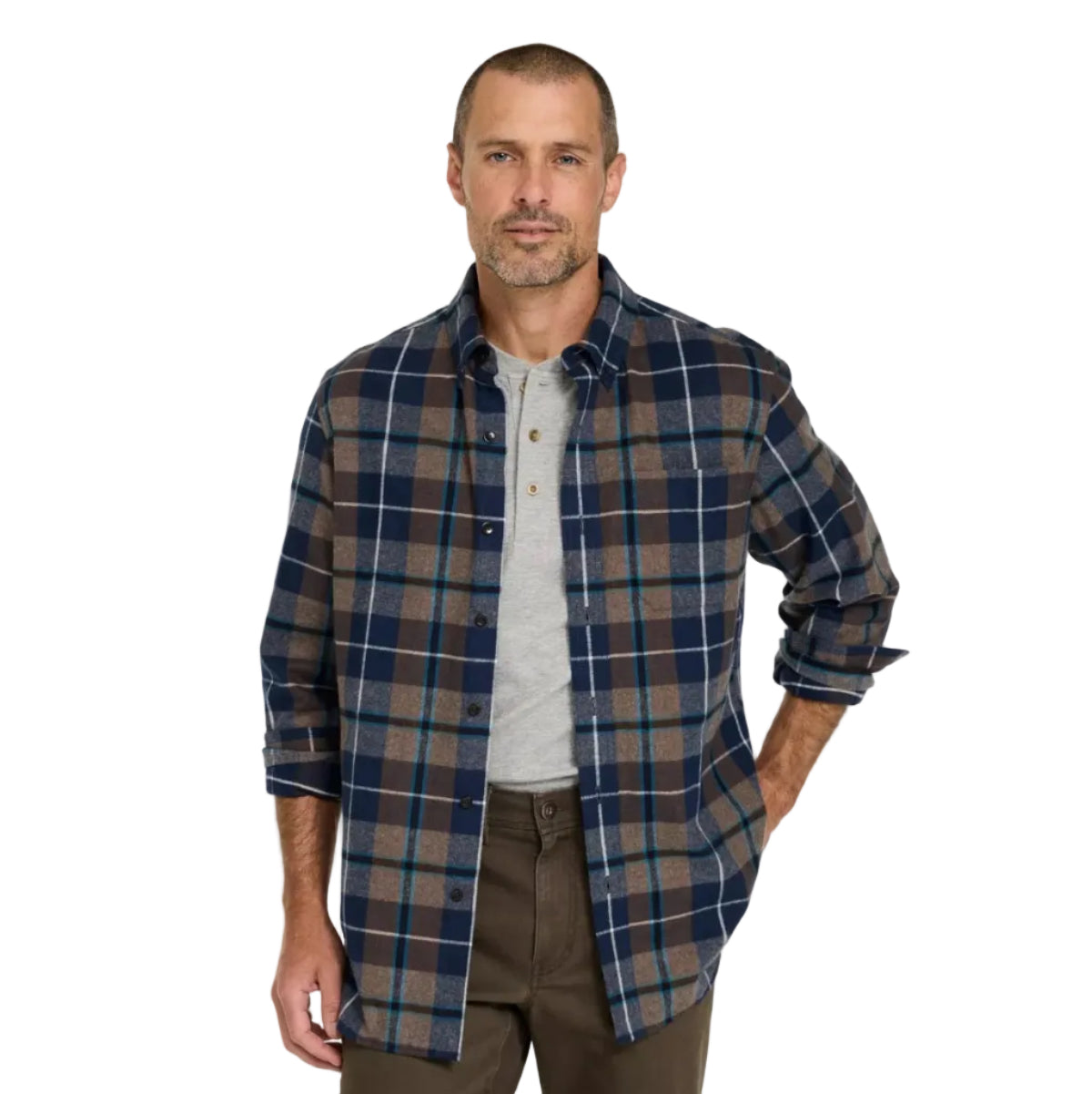 L.L.Bean Men's Scotch Plaid Flannel Shirt in Blue Douglas Muted front view