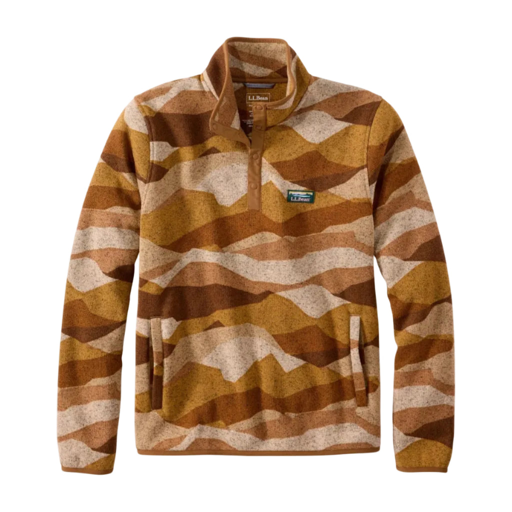 L.L.Bean Men's Sweater Fleece Pullover in Boulder Abstract Mountain flat lay