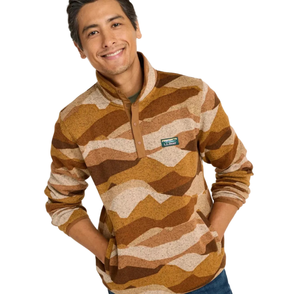 L.L.Bean Men's Sweater Fleece Pullover in Boulder Abstract Mountain front view