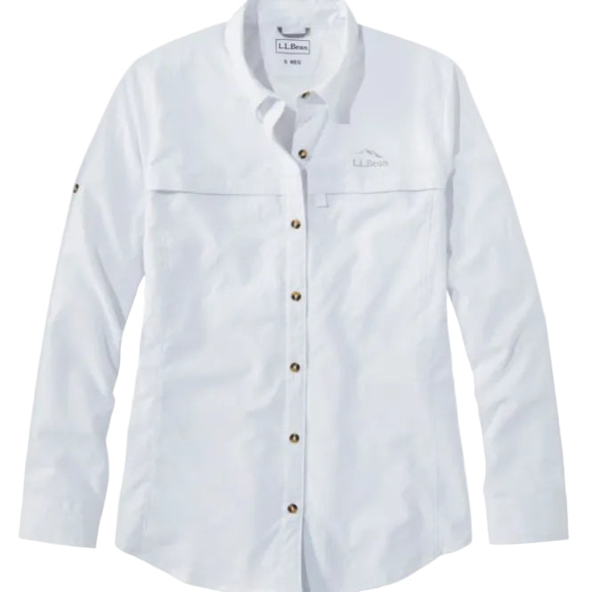 L.L.Bean Tropicwear Long Sleeve Shirt in white front view