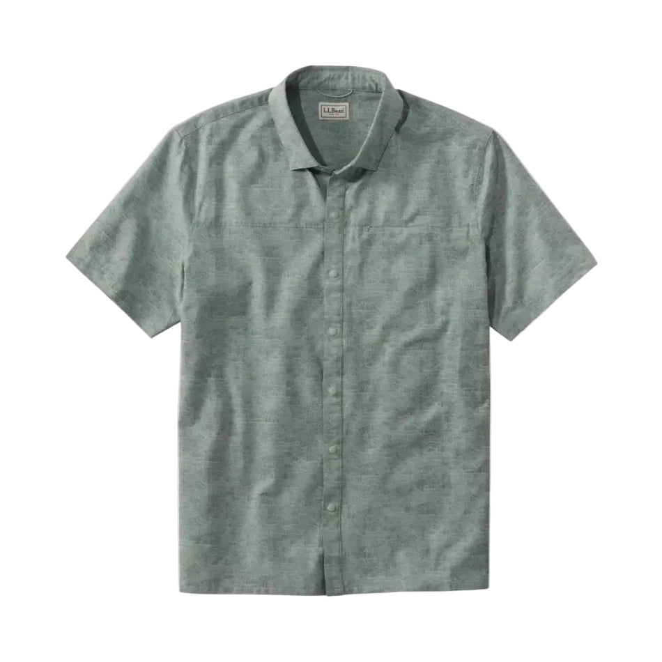 L.L.Bean Ultralight Venture short-sleeve print shirt in Faded Sage front view