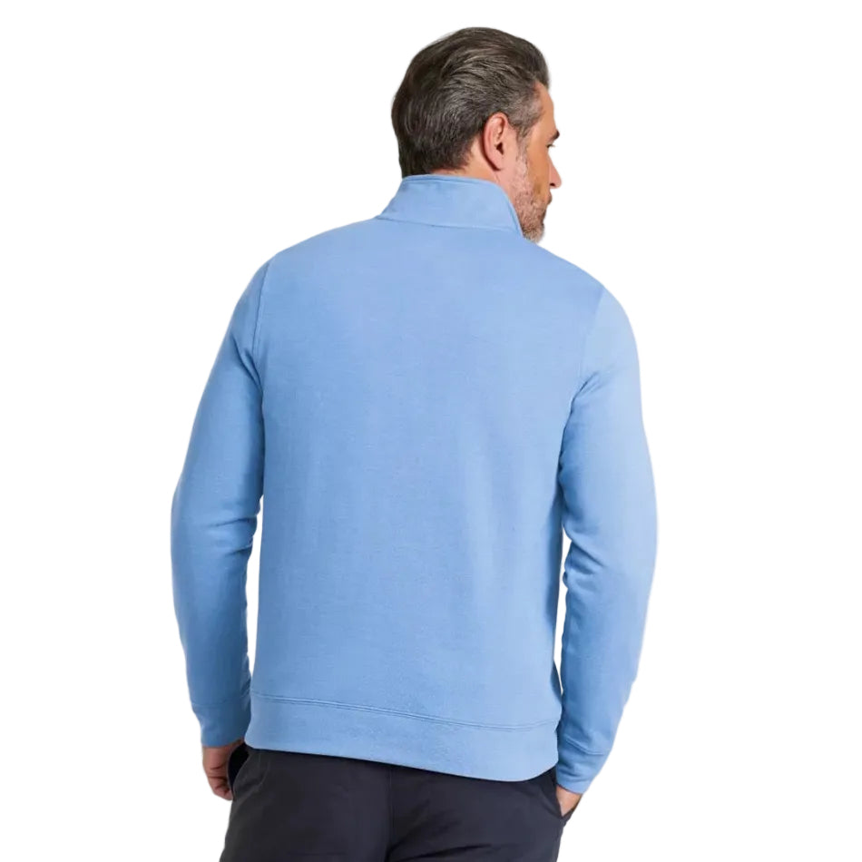 Men's LL Bean Comfort Stretch Performance Pique 1/4 Zip in Blue Tide back view