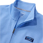 Close-up of the quarter-zip collar and pique knit texture on the LL Bean Men's Comfort Stretch Performance Pique 1/4 Zip in Blue Tide