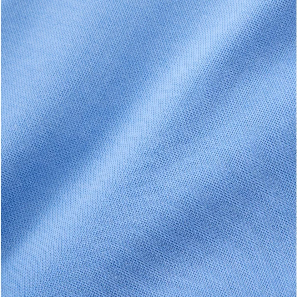 Close-up of pique knit fabric and quarter-zip collar on LL Bean Blue Tide pullover