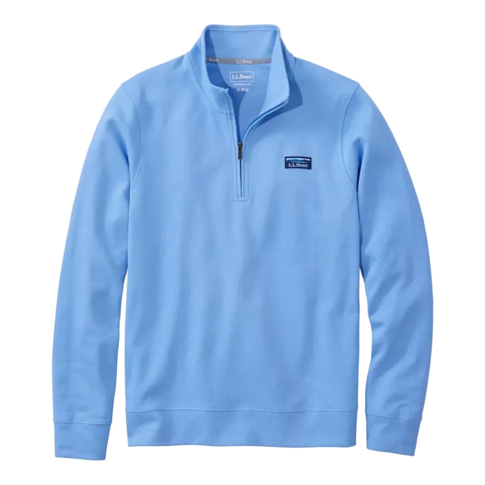 Men's LL Bean Comfort Stretch Performance Pique 1/4 Zip in Blue Tide front view flat lay