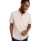 Men's LL Bean Comfort Stretch Performance Seersucker Shirt in khaki stripe front view
