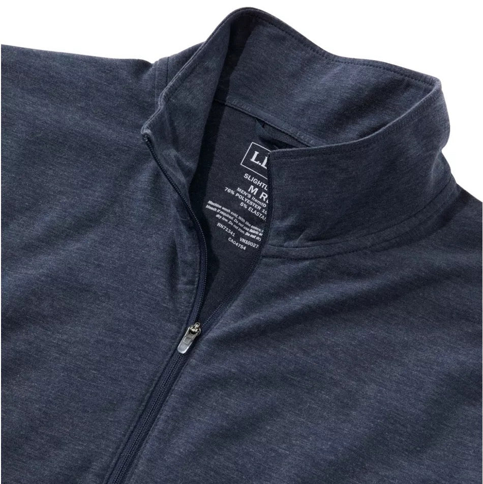 Close-up of fabric texture and quarter-zip collar on the LL Bean Everyday SunSmart Quarter-Zip in Carbon Navy