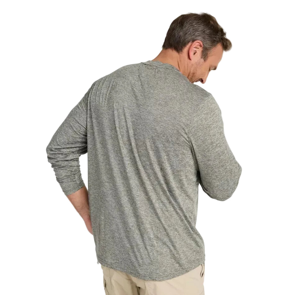 Men's LL Bean Insect Shield Pro Knit Crew in Deep Olive Heather back view